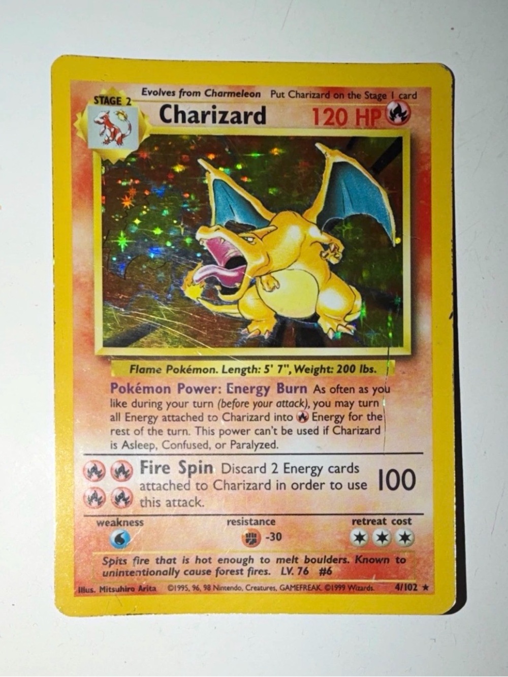 Charizard 4/102 Base Set Holo Rare 1999 English 120 HP Wizards of the Coast